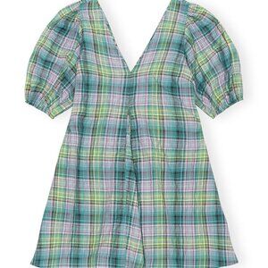 Seersucker Check V-Neck Mini Dress Multicolor Pastel Plaid Print size 8